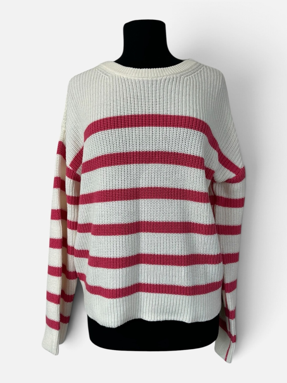 Velvet Heart Pink Ivory Striped Chunky Knit Crewneck Sweater NWT Small